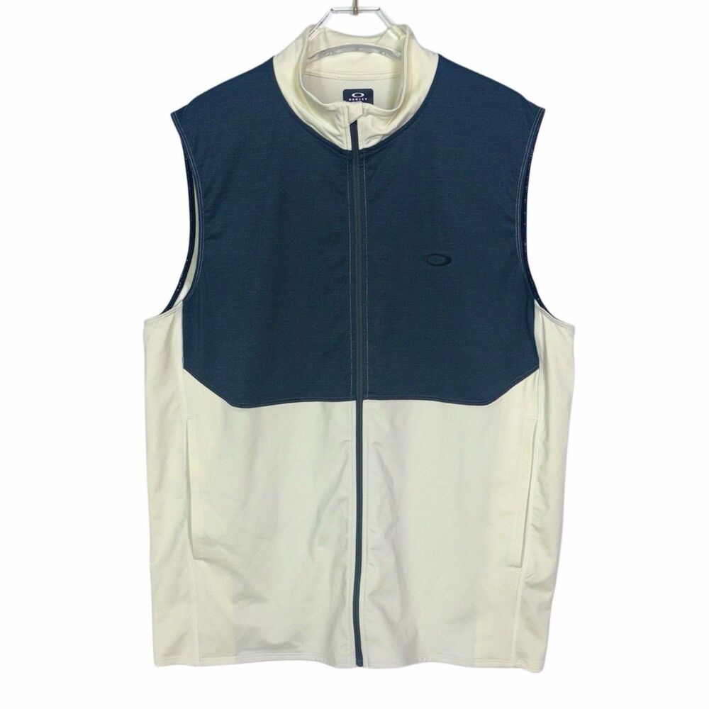 Oakley Men's Golf Vest Large Gravity Range Ivory Blue Full Zip 42" Chest Pockets